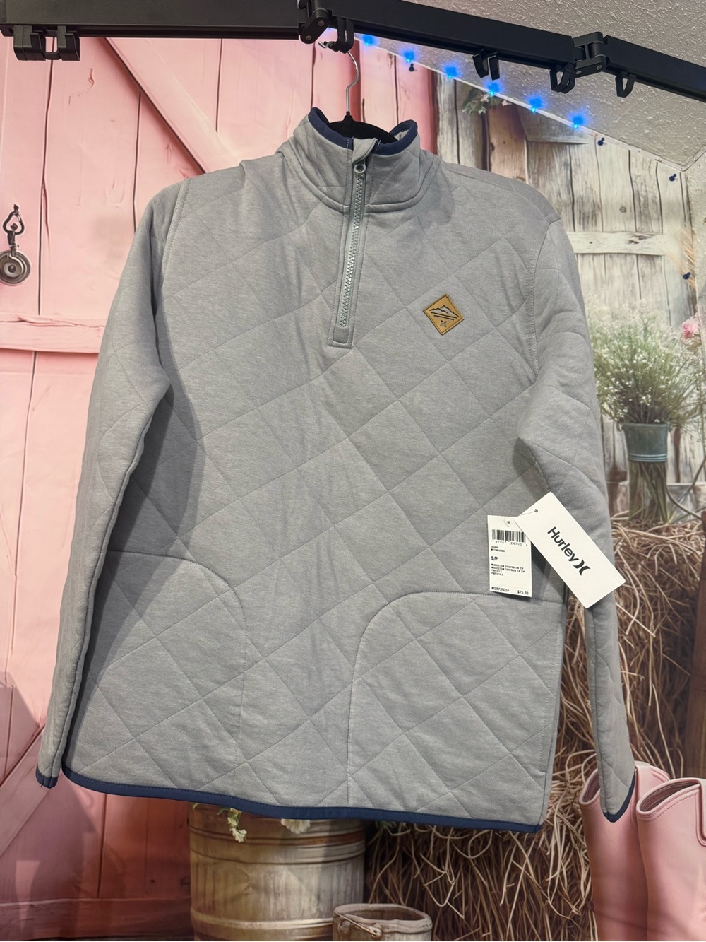 Hurley Light Gray Quilted Half-Zip Men’s Pullover Size Small new
